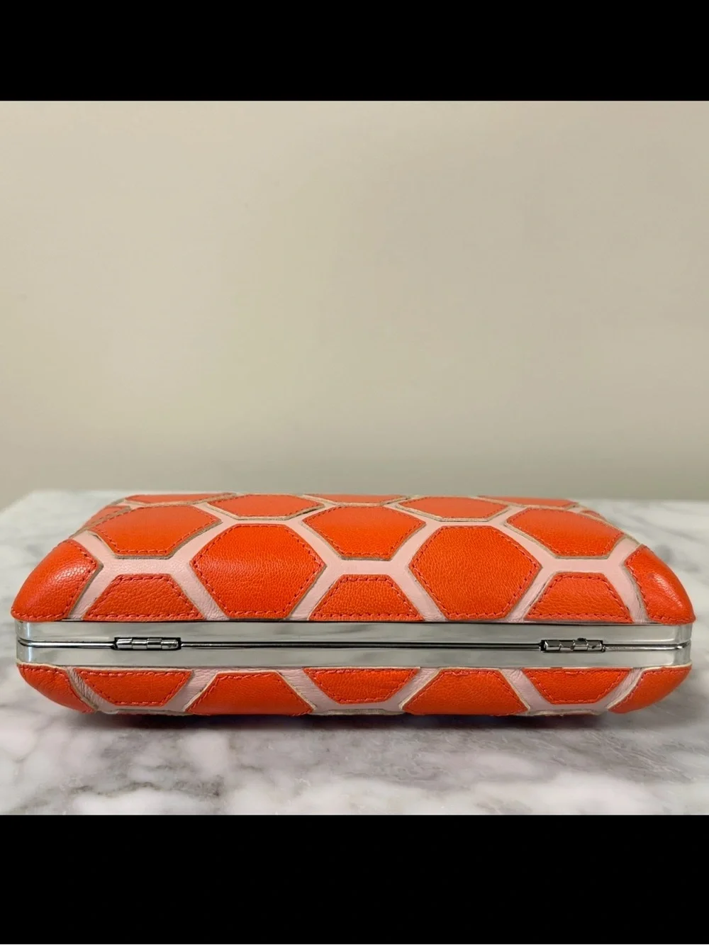Diane Von Furstenburg Orange Cream - Hexagon Design Clutch WITH Dustbag